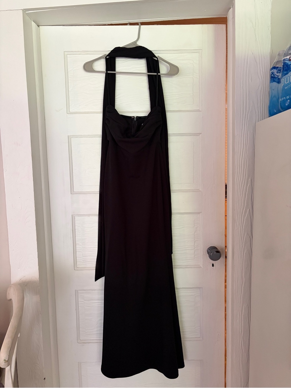 Classic Black Halter Maxi Dress with removable neck scarf